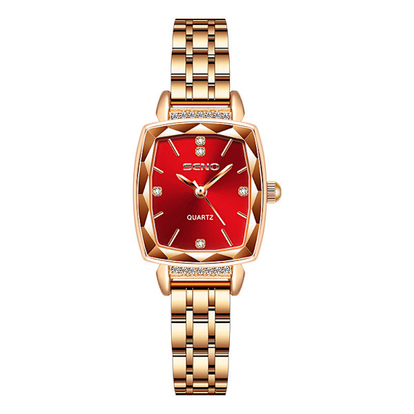 Quartz Vattentät Klocka Mode All-Match Solid Fint Stålbälte Icke-Mekanisk Klocka Liten Fyrkantig Klocka Rose gold Red Steel Belt
