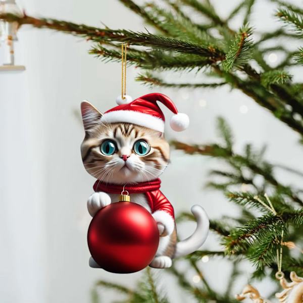 2D Akryl Sjov Kat Juletræs Ornament Kat Akryl Ornament Dobbelt Tryk Sjovt Julevedhæng Gave Sjovt Vedhæng C One Size