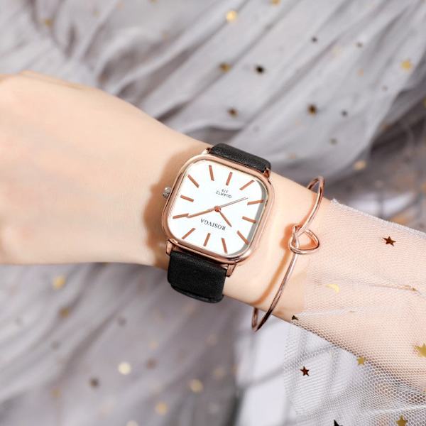 Student Herre- og Dameklokker Belte Koreansk Enkel Temperamentsfull Ins Stil Enkel Firkantet Quartz Klokke Classic Blue