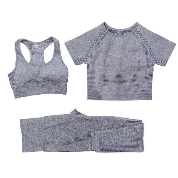 Yoga Sæt Trænings T-shirts Sportsbukser BH Gym Tøj Shorts Til Kvinder 2pcsShortSleevePurpl L