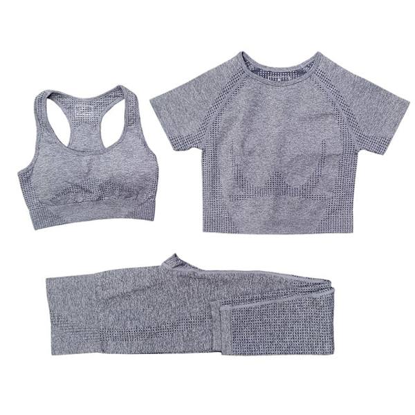 Yoga Sett Treningsskjorter Sportsbukser BH Gym Klær Kort For Kvinner 2pcsShortBlue M