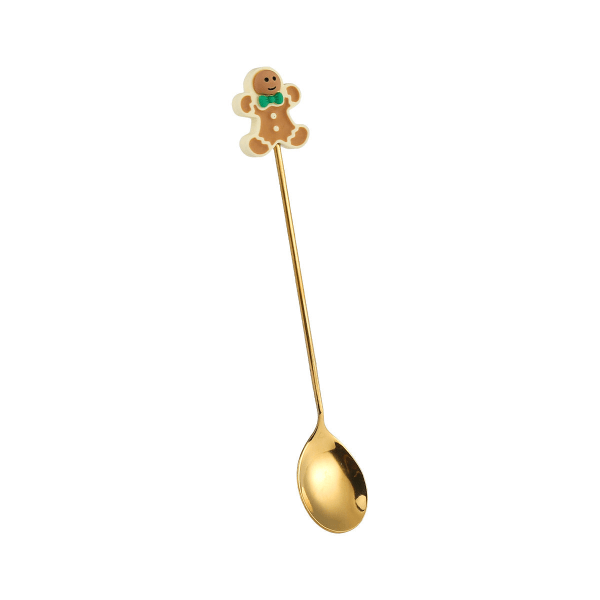 Q Julklapp Kreativ Liten Sked Gyllene Älg Tecknad Fruktgaffel Julgran Gammal Man Dessert Kaffesked Christmas socks gold spoon