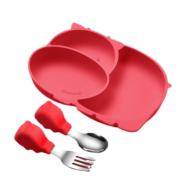Spisesæt Skål Tallerkener Silikone Baby Spisetallerken Børneskål Til Morgenmad Frokost Aftensmad Spisesæt Med Ske Gaffel 03