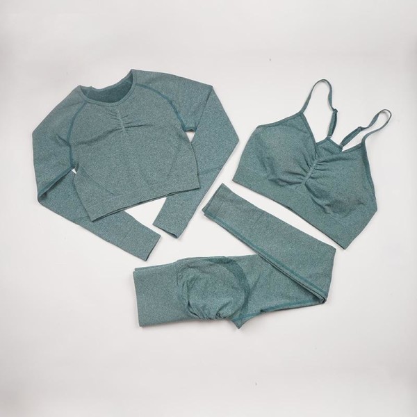 Yoga Sæt Kvinder Træning Sportstøj Fitness Tøj Leggings+ BH Sportsdragter ShirtsPantsGreen L