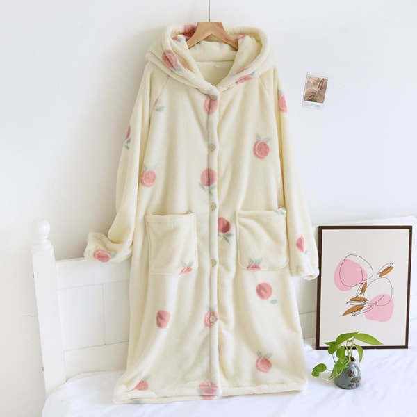 Flanell Pyjamas Vinter Tjock och Sammet Dam Persika Koreansk Version Set Kofta Höst och Vinter Coral Fleece Loungewear Long M