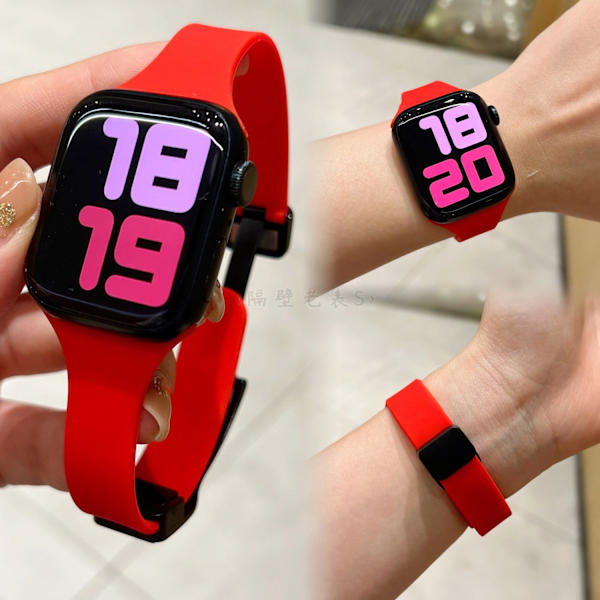 Klockarmband för Apple Watch iWatch 42mm /2/3 generation röd tunn silikon magnetiskt spänne