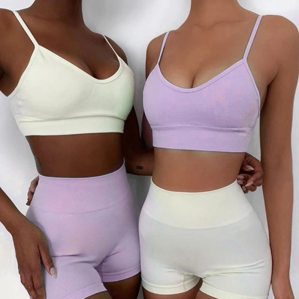 Yoga BH Crop top Sport BH Workout Outfit Seamless Polyester Gym Set 2pcs White1 S