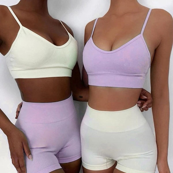 Yoga BH Crop top Sports BH Træningssæt Sømløst Polyester Gymnastiksæt 2pcs White1 M