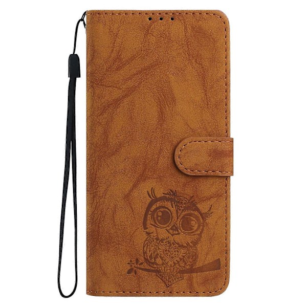 Fodral för Samsung Galaxy A16 4G 5G Uggla Präglat PU Läder Plånbok Telefonfodral med Handledsrem - Pur Brown