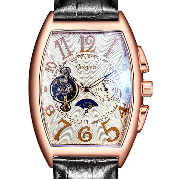 Herrklocka Tonneau Mekanisk Herrklocka Hjul Automatisk Urholkad Mekanisk Klocka Gold shell gold surface