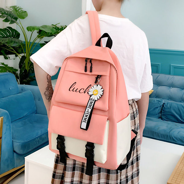 Canvas Piger Mode Skoletaske Stor Kapacitet Studerende Koreansk Rygsæk All-match Multifunktionelt 4-delt Sæt Bolsa Sac A Dos 1 piece black2