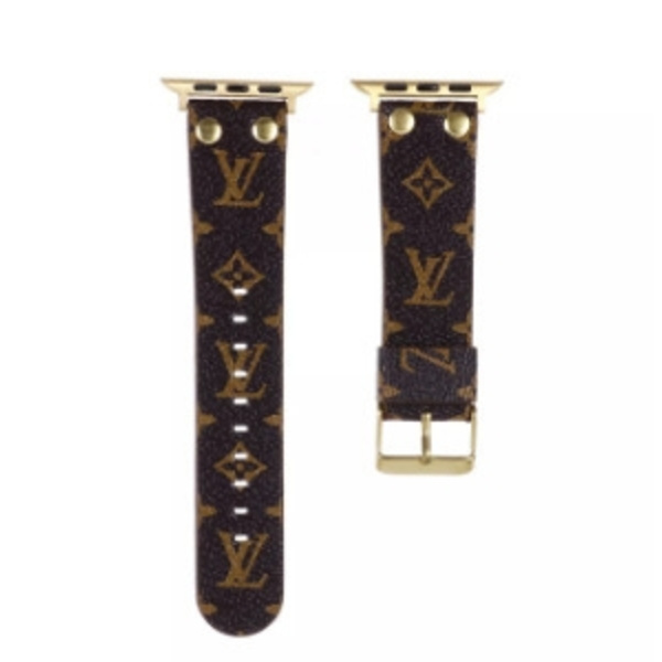 Klockarmband för Apple Watch iWatch 38/40/41 S1042MM Guldspänne Dubbel Nitat VL Liten Blomma Brun