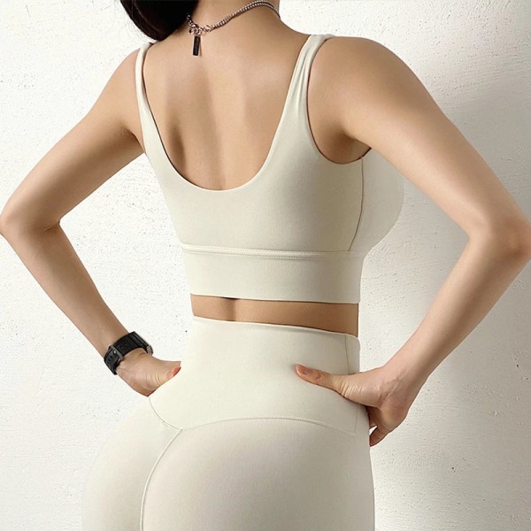 Yoga Set Sports Suit Kvinnor Lounge Wear Crop Toppar och Leggings Light ivory L