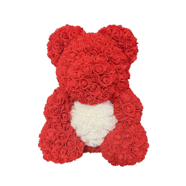 40 cm Rosebjørn Hjerte Kunstig Blomst Rose Teddybjørn Til Kvinder Valentinsdag Bryllup Fødselsdag Julegave Cream Red H 25CM