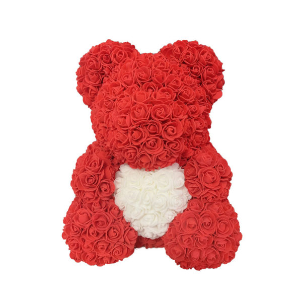 40cm Rose Bear Heart Konstgjord Blomster Rose Nalle För Kvinnor Alla hjärtans bröllop Födelsedag Julklapp Red white H 40CM