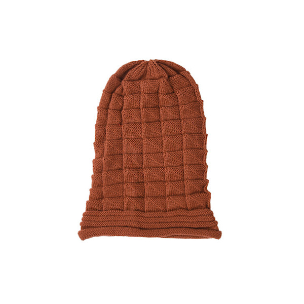 Plissert Flensermmansjett Lue Dame Høst og Vinter Ski Ullue Utendørs Strikket Lue Rust red L（58-60cm）