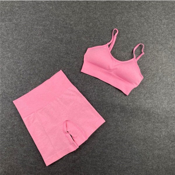 Yoga BH Crop top Sport BH Workout Outfit Seamless Polyester Gym Set 2pcs Pink2 S