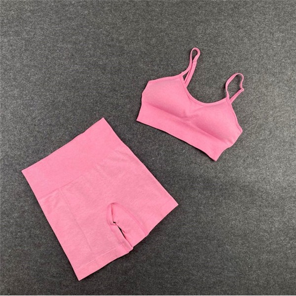 Yoga BH Crop top Sports BH Træningssæt Sømløst Polyester Gymnastiksæt 2pcs Pink2 S