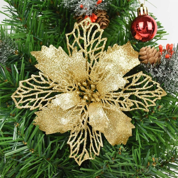 5kpl 9-16cm Glitter Keinotekoiset Joulukukat Joulukuusen Koristeet Kotiin Tekokukat Joulukoristeet Uuden Vuoden Sisustus silver 9cm