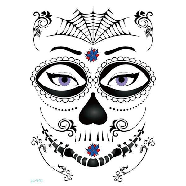 Ansigtsmakeup Klistermærke Speciel Vandtæt Ansigts tatovering De Dødes Dag Kranie Ansigts udklædning Halloween Midlertidige Tatoverings Klistermærker SY-B157