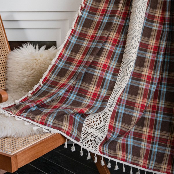 Rutigt Sydd Gardin Julröd Amerikansk Gardin Red Christmas grid-hook 150*180