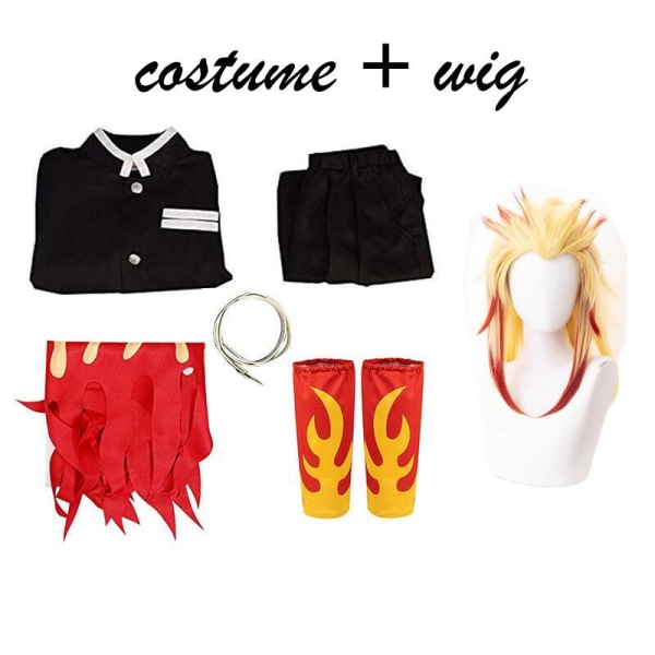 Demon Slayer Rengoku Kyoujurou Cosplay Kostym Kimetsu No Yaiba Kimono Uniform Peruk Halloween Kostymer för kvinnor Män Barn only cloak S