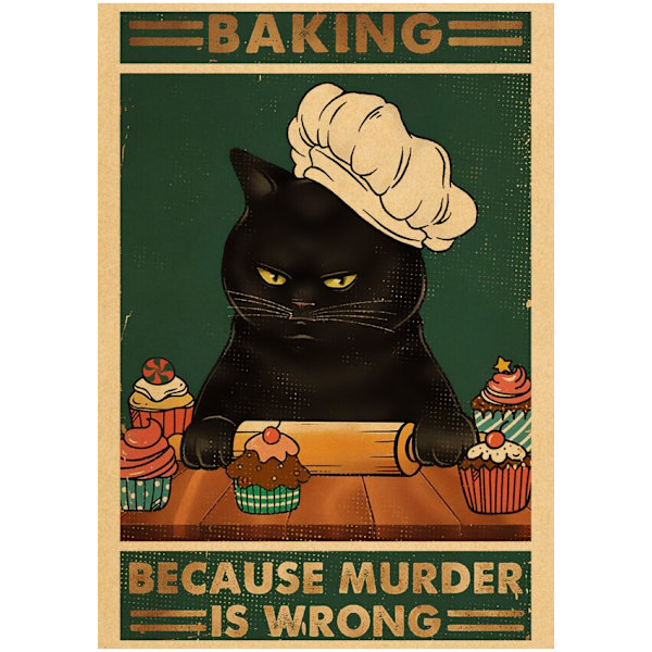 Søt Tegneserie Svart Katt Kraftpapir Plakat Plakater Veggkunst Maleri Hjem Dekor Bilder Vintage Morsomme Kjæledyr Veggklistremerker 30X21cm 74754
