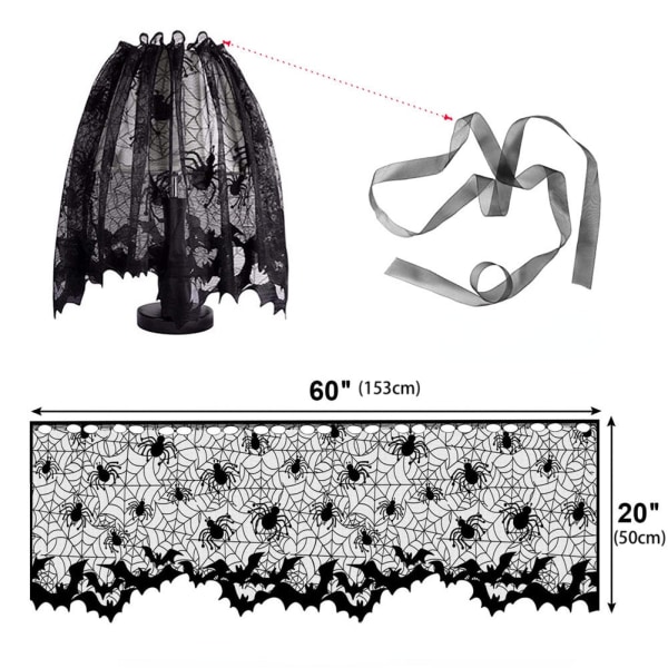 Halloween Duk Bordsduk Spindelväv Eldstadshandduk Engångs Svart Spindelväv Lampskärm Dekorativ Bordslöpare Spökfestival Set L bat small 57x93cm Black