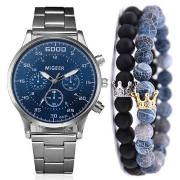 Stor Urskive Kalender Vægt Frosted Bælte Quartz Armbåndsur Krone Armbånd 3 stk./sæt Brown suit