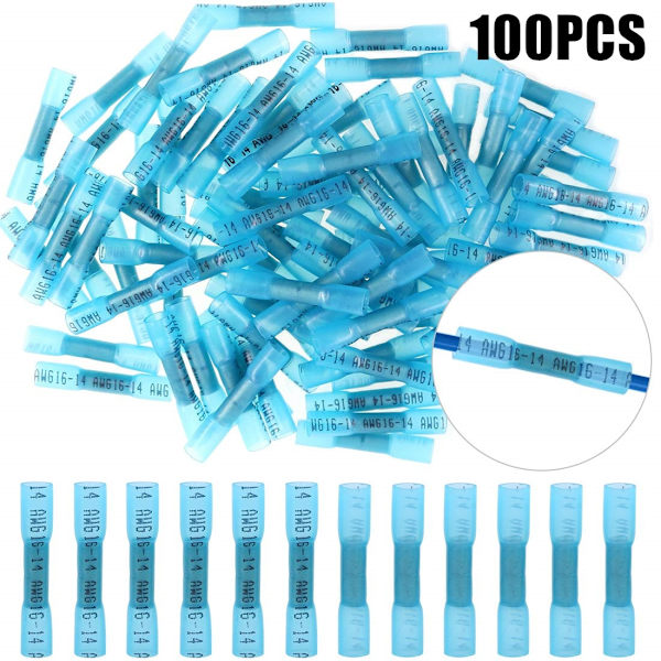 100/50 st 22-16 AWG Elektriska Värmekrympande Stötkontakter Röda Vattentäta Fullständigt Isolerade Tätningskablar Sortiment Blue 25PCS