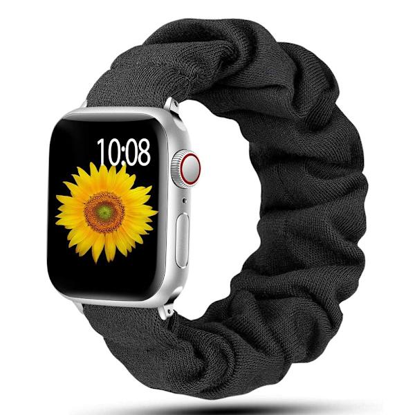 Scrunchie-ranneke Apple Watch -rannekkeelle 44mm 40mm iWatch 42/38mm Joustava Nylon Solo Loop älykäs rannekoru applewatch serie 5 43 SE 6 Black 38mm or 40mm