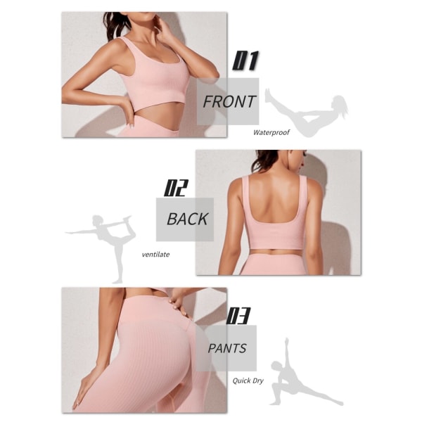 Yoga Set Träningskläder Yoga Leggings och BH för Kvinnor bra pants pink3 M