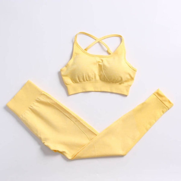 Yoga Set Träningskläder Träningsdräkt Höga Midjebyxor Sport-BH:ar För Kvinnor Bra Pants-Blue XL