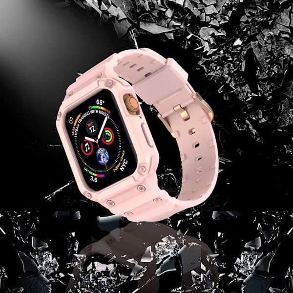 Klockarmband för Apple Watch iWatch 42/44/45mm universal rosa + roséguld spänne utan text