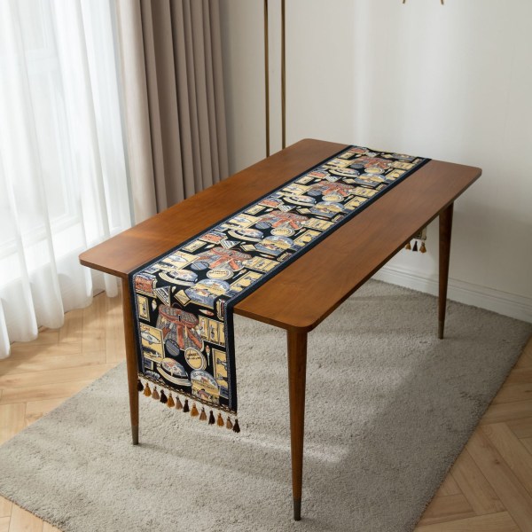 Retro Amerikansk Orange Peris Printet Bordløber Dug med Kvaster Bryllupsdekoration Bordløber The Foam Runners Hjem 35x220cm Style6