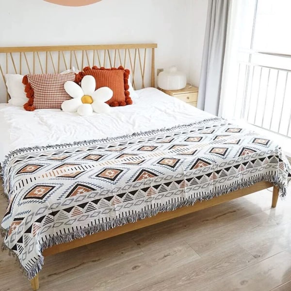 Bohemian Ruudullinen Peitto Sohvalle Sängylle Koristeellinen Peitto Ulkoiluun Retkipeitto Boho Sohvapeite Heittopeitto Piknikille Tupsuilla Type 7 130x160cm
