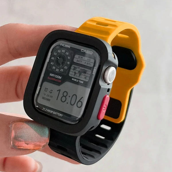 Urrem til Apple Watch iWatch 44/45mm gul sort + sort skal