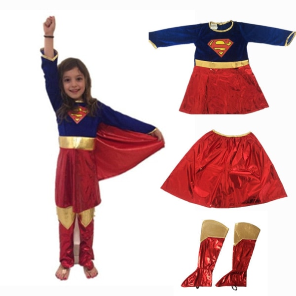 Vuxna Barn Superhjälte Cosplay Kostymer Super Girls Klänning Skoöverdrag Kostym Superwoman Klänning Kvinna Super Hero Halloween Kläder Kids full set XXL