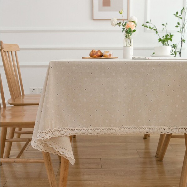 Duk med spetskant av polyester linne, rektangulära tofsar Dammtät cover, för kök Matbord Heminredning Gardenia tassels 140x260cm