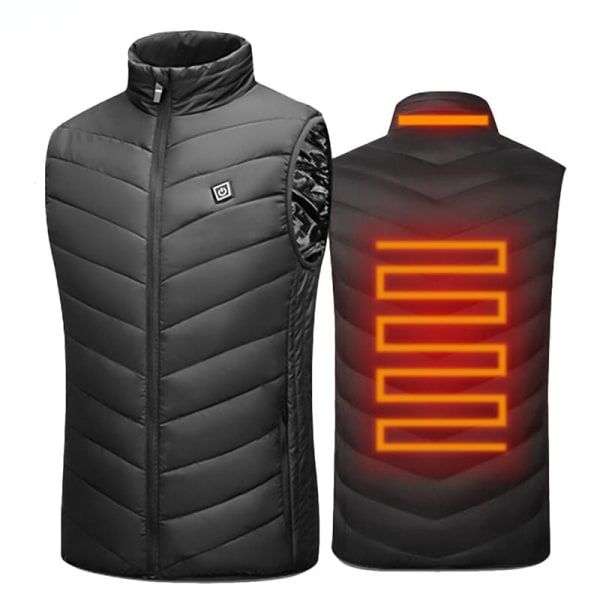 USB Infraröd Värmeväst för Män med 11 Värmezoner, Vinter Elektrisk Uppvärmd Väst för Sport Vandring, Överdimensionerad 5XL 4 areas black XL