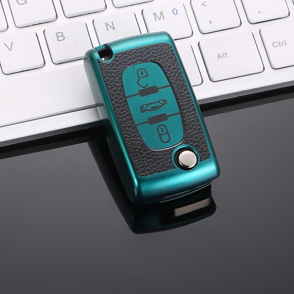TPU Läder 2/3 Knappar Bil Fjärrnyckel Fodral Skydd för Citroen C2 C3 C4 C5 C6 C8 för Peugeot 107 207 307 307S 308 407 607 2button blue