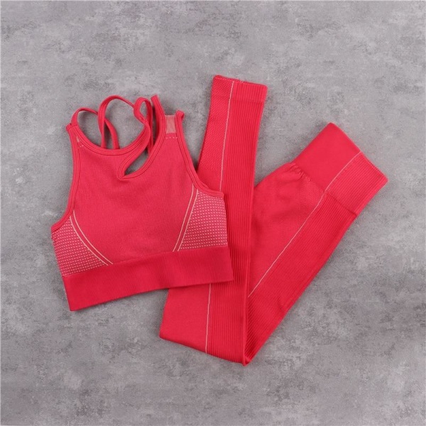 Yoga Set Crop Top BH Shorts Leggings Träningskläder Aktiv Fitness Gym Kläder 3PCS Red Set M
