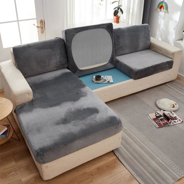 1/2/3-paikkainen Yksivärinen Paksu Sametti Joustava Sohvan Suojus Istuinpäällinen Tyynynpäällinen Dark green 2 Seater