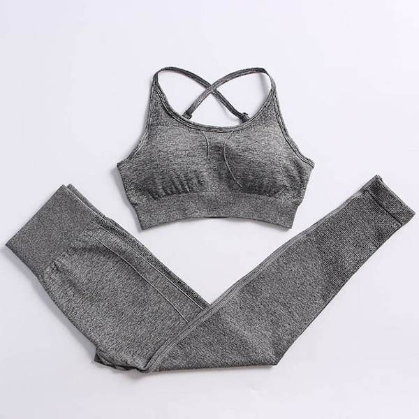 Yoga Set Träningskläder Träningsdräkt Höga Midjebyxor Sport-BH:ar För Kvinnor Bra Pants-Dark Gray M