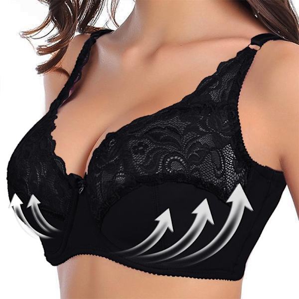 ECMLN 36-44 BC Ultratunn Transparent BH Stor Storlek Dam BH Enfärgad Spets Utskuren Soutien Gorge Underkläder Black 36/80C