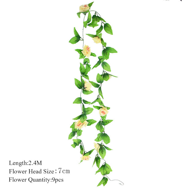 2,3 m Blomsterguirlande Kunstig Blomstersnor med Blade Silke Sakura Kirsebærblomst Efeu Ranke til Hjemmehave Bryllupsbue Dekoration F11 champagne vine