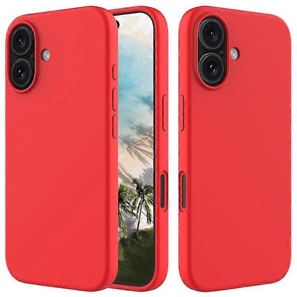 Kompatibelt Skal för iPhone 16, Flytande Silikon, Mjukt Foder, Stötsäkert Telefonskydd Red