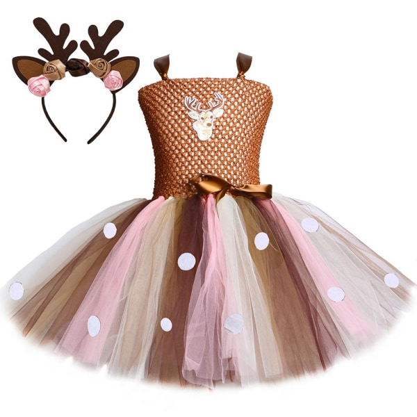 Rådjurs Tutu Klänning för Flickor Halloween Jul Kostym Barn Djur Älg Ren Cosplay Födelsedagsfest Klänning Med Hårband 1-12 År Dress and Hairband