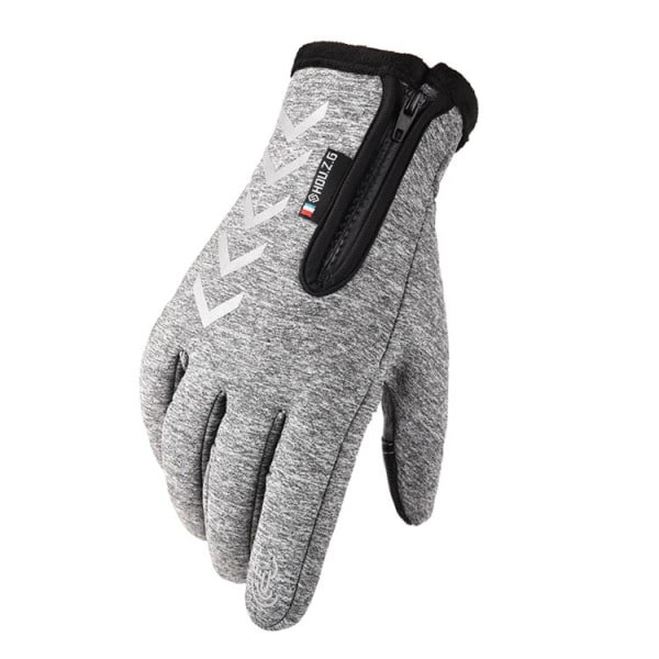 Varme berøringsskjermhansker for menn og kvinner, høst og vinter, vindtette, varme utendørs klatre-, ski-, sykkel- og glidelåshansker Waterproof wool mouth arrow Gray XL