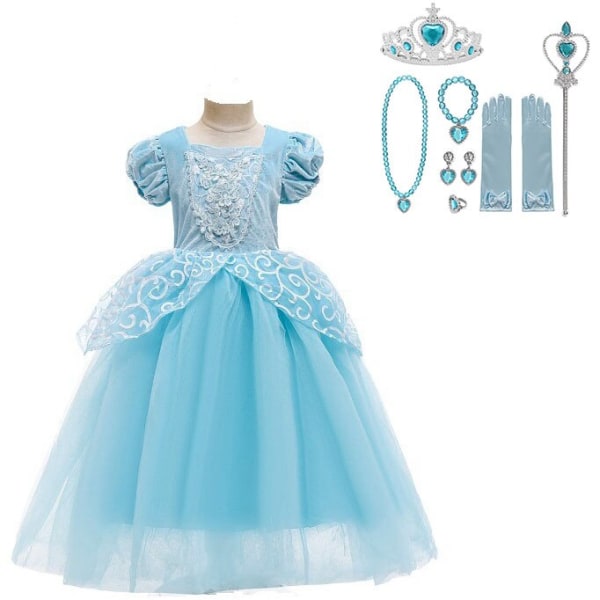 Fé Prinsessklänning Askungen Cosplay Utklädnad Födelsedagskostym Vestidios Baby Flickklänning Charm Set Fancy Dress Karneval 6T(130) 09